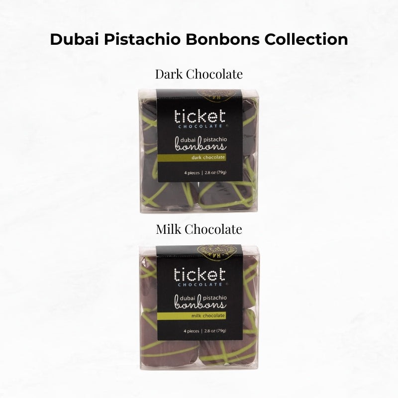 Handcrafted Dubai Pistachio Chocolate Bonbons: 4-Piece (2.8 oz Box)