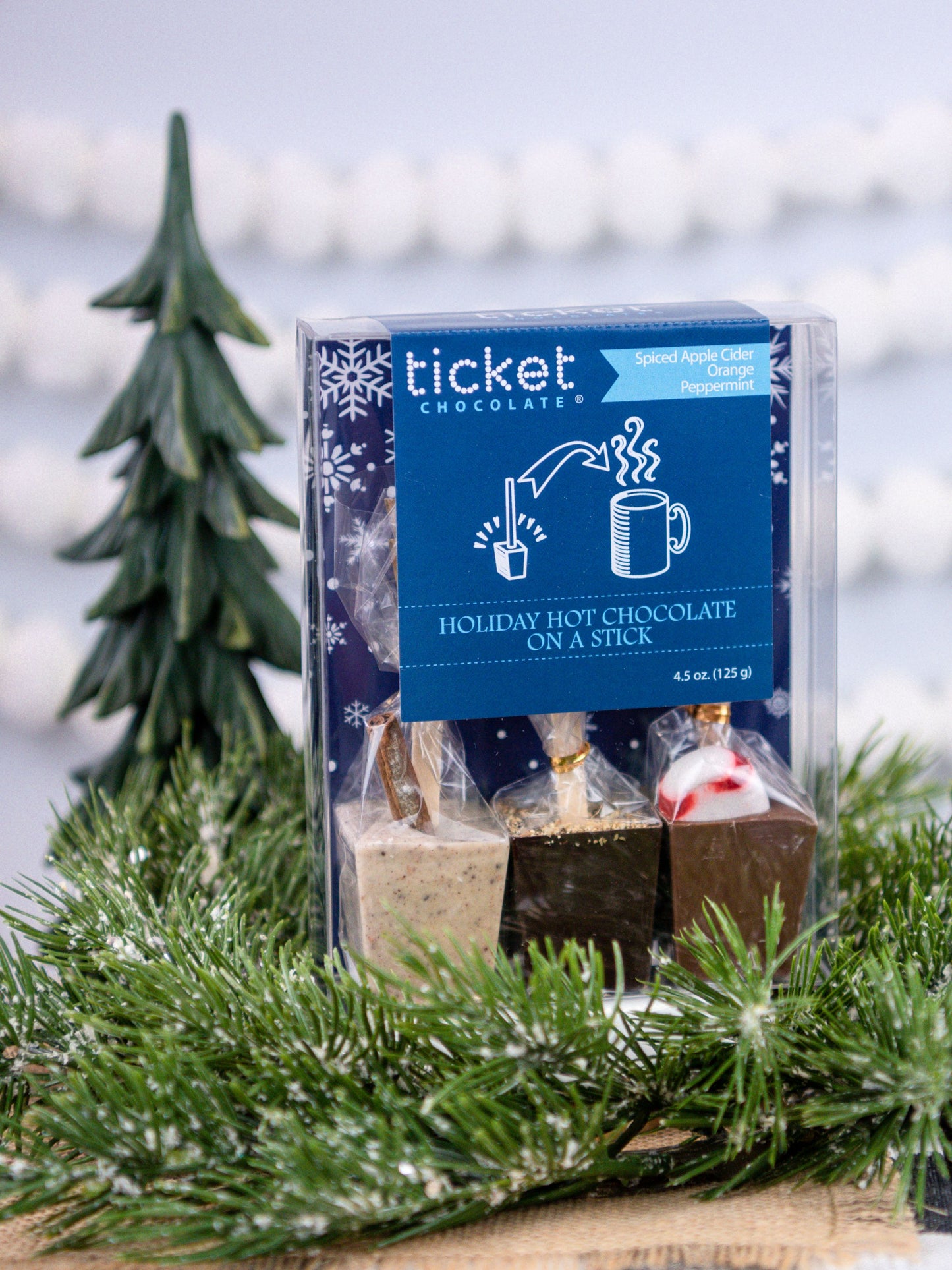 Artisan Chocolate | Gourmet Chocolate | Boutique Chocolate | Belgian Chocolate | Wholesale Chocolate | Hot Chocolate on a Stick 3-Pack | Holiday | Christmas | Peppermint | Orange | Spiced Apple Cider | Ticket Chocolate | Gift