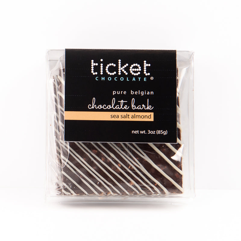 Artisan Chocolate | Gourmet Chocolate | Boutique Chocolate | Belgian Chocolate | Wholesale Chocolate | Chocolate Bark | Sea Salt Roasted Almond | Ticket Chocolate | Gift