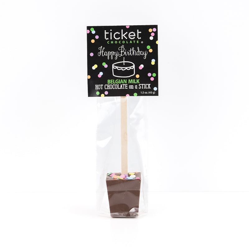 Artisan Chocolate | Gourmet Chocolate | Boutique Chocolate | Belgian Chocolate | Wholesale Chocolate | Hot Chocolate on a Stick | Happy Birthday Belgian Milk | Ticket Chocolate | Gift