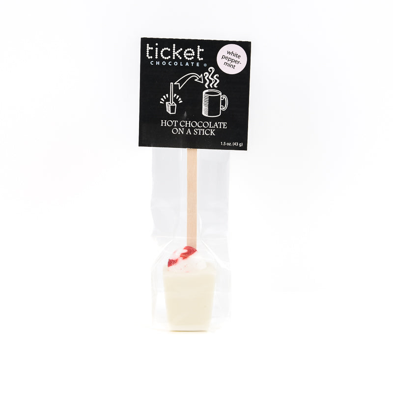 Artisan Chocolate | Gourmet Chocolate | Boutique Chocolate | Belgian Chocolate | Wholesale Chocolate | Hot Chocolate on a Stick | Peppermint White | Ticket Chocolate | Holiday | Christmas | Gift