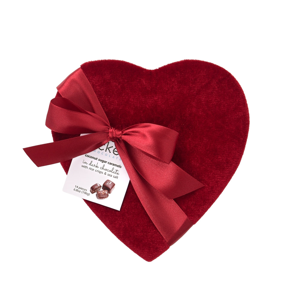 Valentine's Day Chocolate-Covered Crunchy Caramels - Red Velvet Heart Box