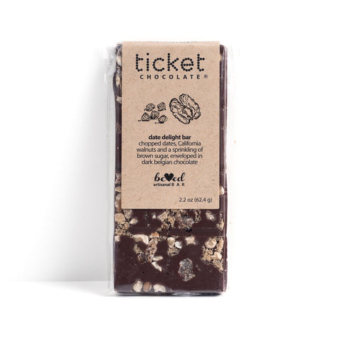 Artisan Chocolate Bar | Gourmet Chocolate Bar | Boutique Chocolate | Belgian Chocolate | Wholesale Chocolate | Beloved Bar | Date Delight | Ticket Chocolate | Gift