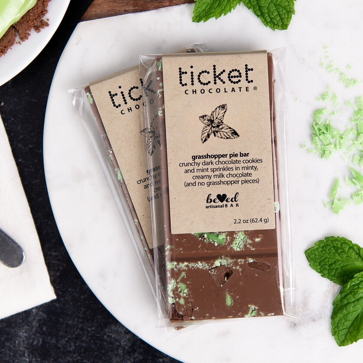 Artisan Chocolate Bar | Gourmet Chocolate Bar | Boutique Chocolate | Belgian Chocolate | Wholesale Chocolate | Beloved Bar | Grasshopper Pie | Ticket Chocolate | Gift