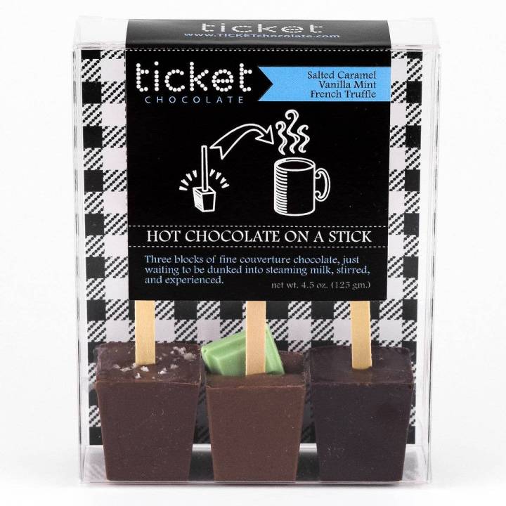 Artisan Chocolate | Gourmet Chocolate | Boutique Chocolate | Belgian Chocolate | Wholesale Chocolate | Hot Chocolate on a Stick Variety 3-Pack| Salted Caramel | Vanilla Mint | French Truffle | Ticket Chocolate | Gift