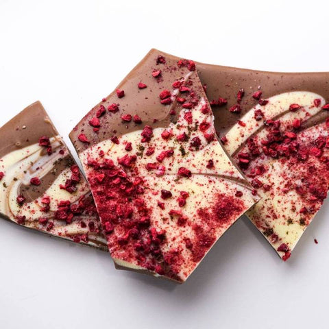 Artisan Chocolate | Gourmet Chocolate | Boutique Chocolate | Belgian Chocolate | Wholesale Chocolate | Chocolate Bark Bulk | Raspberry-Vanilla Milk/White | Ticket Chocolate | Gift