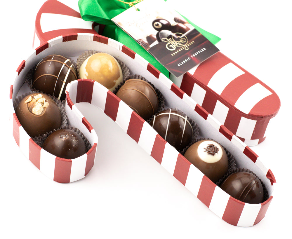 Le Grand Confectionary Chocolate Truffles - 8 Piece Petite Truffle Candy Cane Box