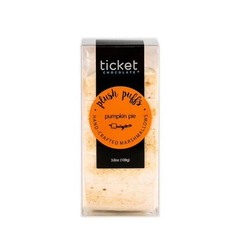Artisan Chocolate | Gourmet Chocolate | Boutique Chocolate | Belgian Chocolate | Wholesale Chocolate | Plush Puffs Hand-Crafted Gourmet Marshmallows | Fall | Thanksgiving | Pumpkin Pie | Ticket Chocolate | Gift