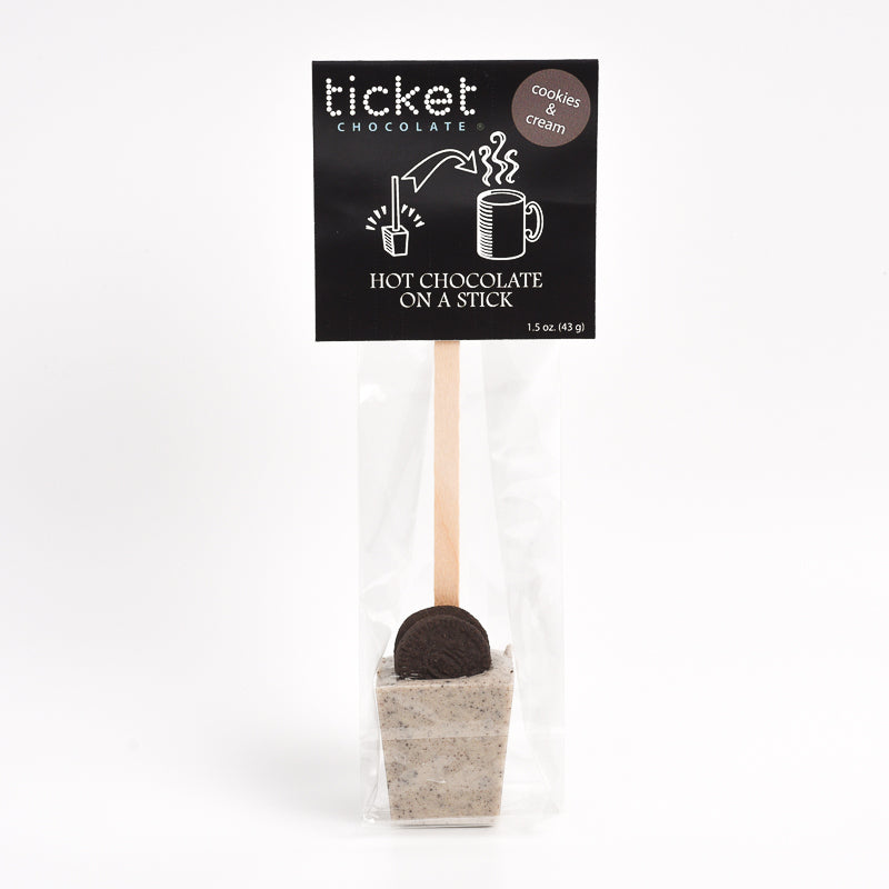 Hot Chocolate on a Stick | Artisan Chocolate | Gourmet Chocolate | Boutique Chocolate | Belgian Chocolate | Wholesale Chocolate | Hot Chocolate on a Stick |Hot chocolate sticks | Cookies and Cream  | Ticket Chocolate | Gift