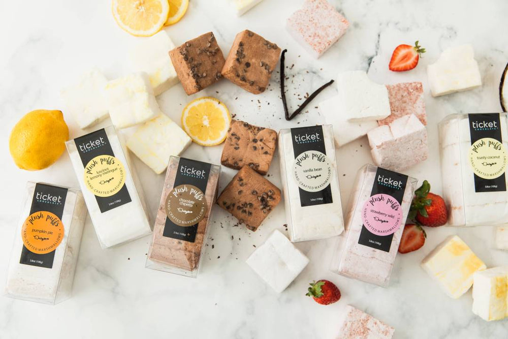 
                        
                          Artisan Chocolate | Gourmet Chocolate | Boutique Chocolate | Belgian Chocolate | Wholesale Chocolate | Plush Puffs Hand-Crafted Gourmet Marshmallows | Chocolate Chipetta | Ticket Chocolate | Gift
                        
                      