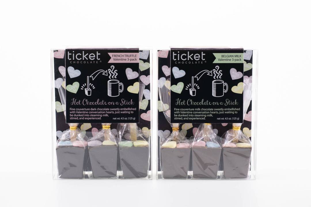 
                        
                          Artisan Chocolate | Gourmet Chocolate | Boutique Chocolate | Belgian Chocolate | Wholesale Chocolate | Hot Chocolate on a Stick 3-Pack | Valentine's Belgian Milk | Ticket Chocolate | Valentine's Day Chocolate | Gift
                        
                      
