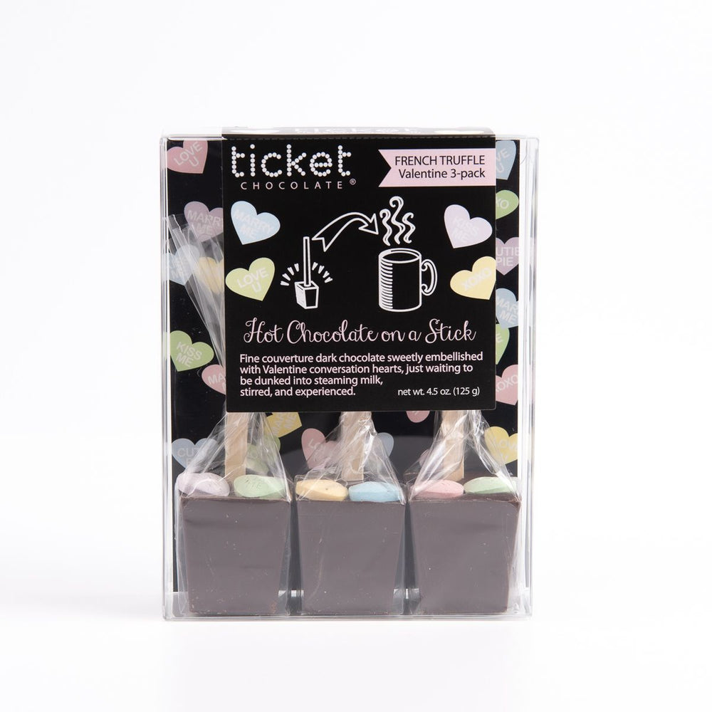 Artisan Chocolate | Gourmet Chocolate | Boutique Chocolate | Belgian Chocolate | Wholesale Chocolate | Hot Chocolate on a Stick 3-Pack | Valentine's French Truffle | Ticket Chocolate | Valentine's Day Chocolate | Gift